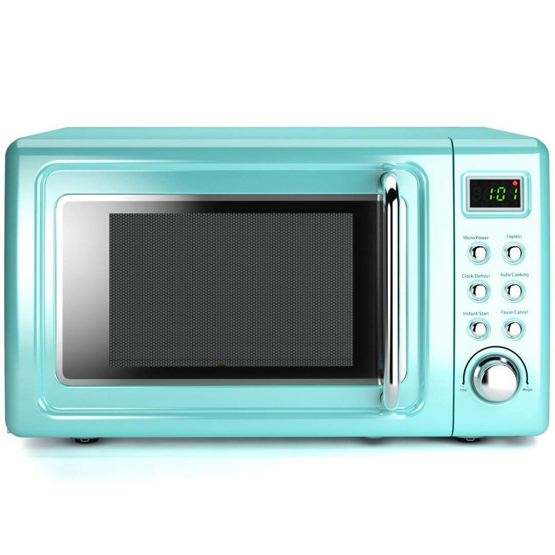 Costway 0.7Cu.ft Retro Countertop Microwave Oven 700W LED Display Glass Turntable RedGreenblack rose gold Image 1