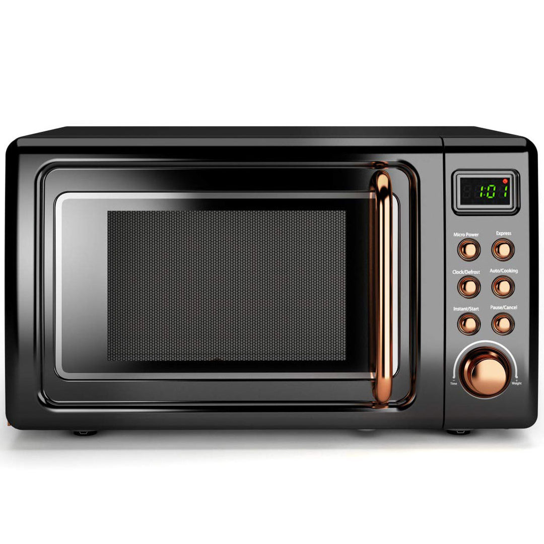 Costway 0.7Cu.ft Retro Countertop Microwave Oven 700W LED Display Glass Turntable RedGreenblack rose gold Image 4