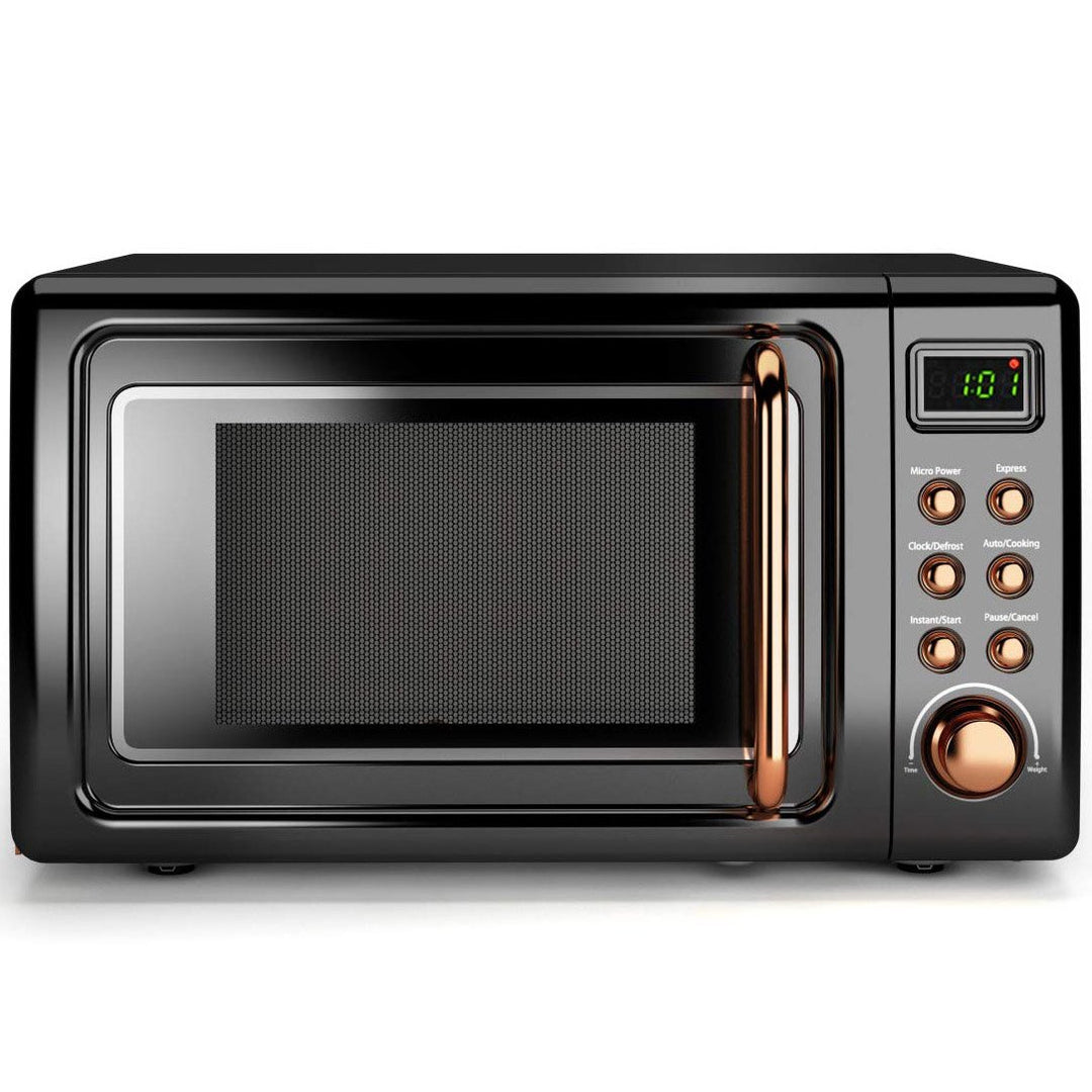Costway 0.7Cu.ft Retro Countertop Microwave Oven 700W LED Display Glass Turntable RedGreenblack rose gold Image 1