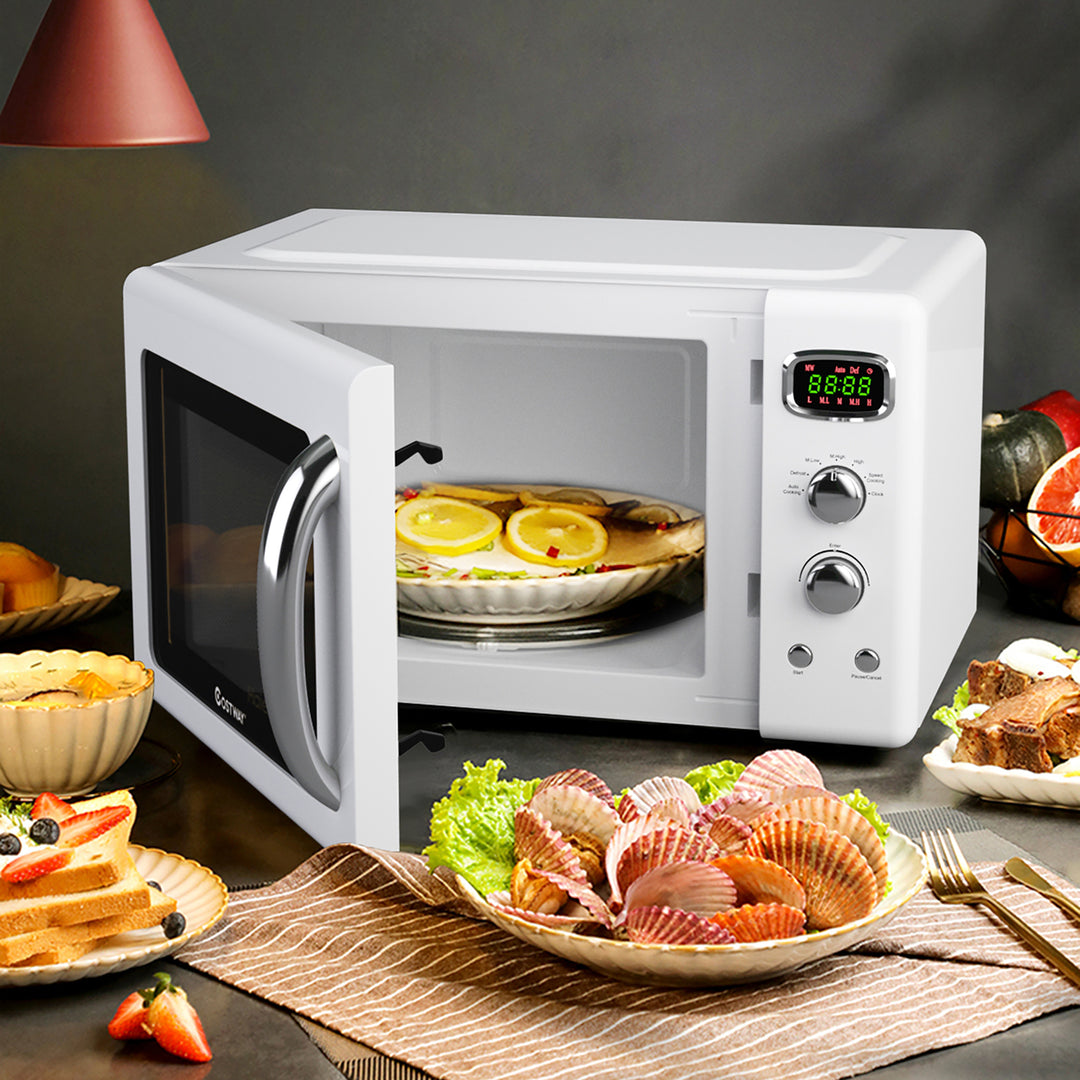 Costway 0.9Cu.ft. Retro Countertop Compact Microwave Oven 900W 8 Cooking Settings BlackGreenWhite Image 3