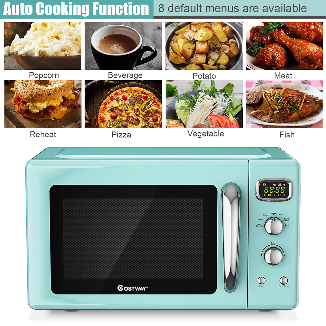 Costway 0.9Cu.ft. Retro Countertop Compact Microwave Oven 900W 8 Cooking Settings BlackGreenWhite Image 4