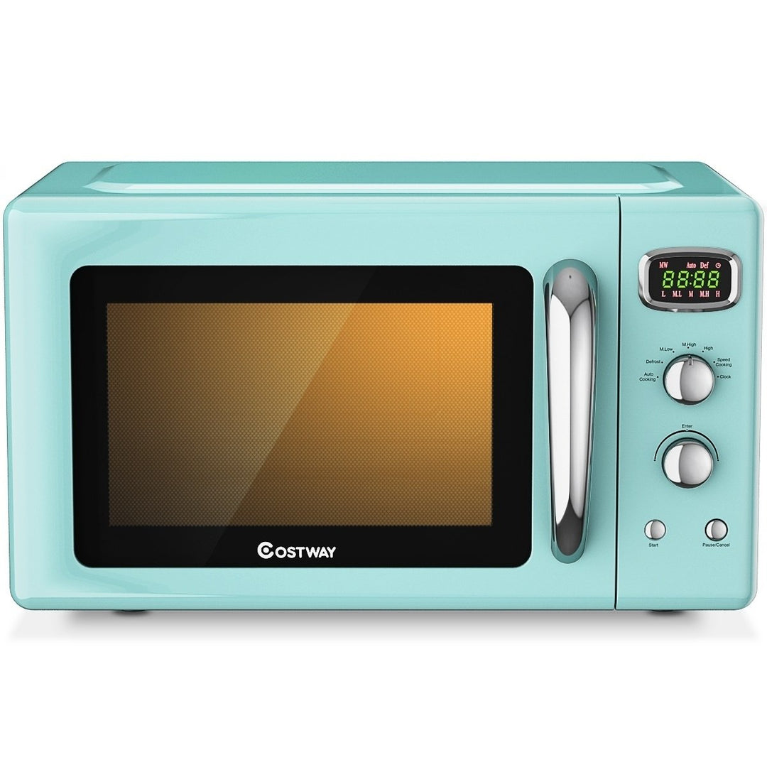 Costway 0.9Cu.ft. Retro Countertop Compact Microwave Oven 900W 8 Cooking Settings BlackGreenWhite Image 1