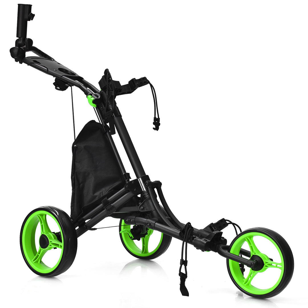 Goplus Folding 3 Wheels Golf Push Cart W/Bag Scoreboard Adjustable Handle Red\Blue\Grey\Green Image 3