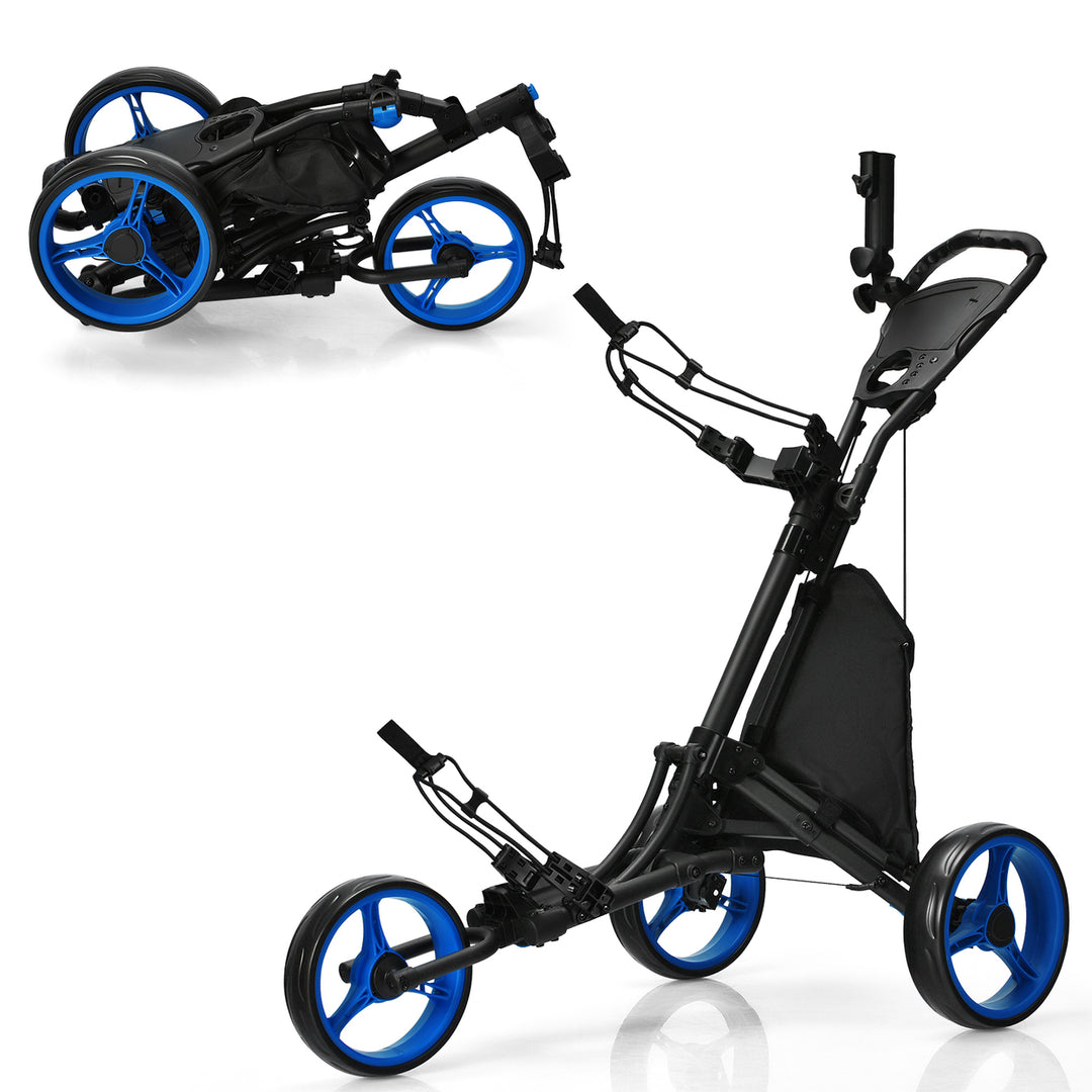 Goplus Folding 3 Wheels Golf Push Cart W/Bag Scoreboard Adjustable Handle Red\Blue\Grey\Green Image 4