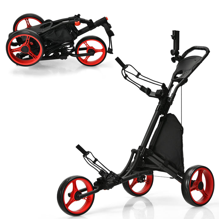 Goplus Folding 3 Wheels Golf Push Cart W/Bag Scoreboard Adjustable Handle Red\Blue\Grey\Green Image 6