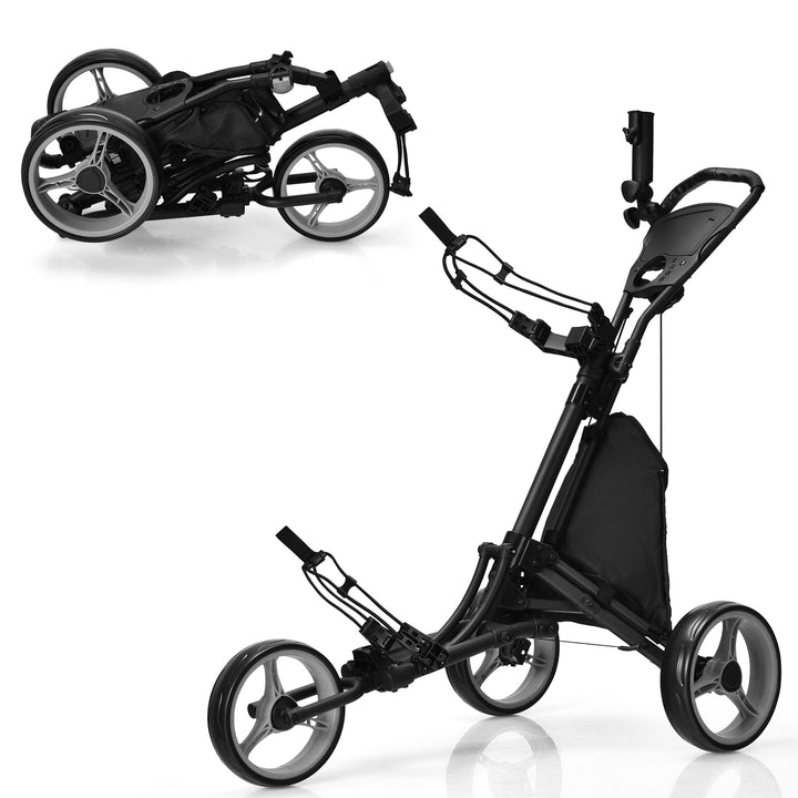 Goplus Folding 3 Wheels Golf Push Cart W/Bag Scoreboard Adjustable Handle Red\Blue\Grey\Green Image 7