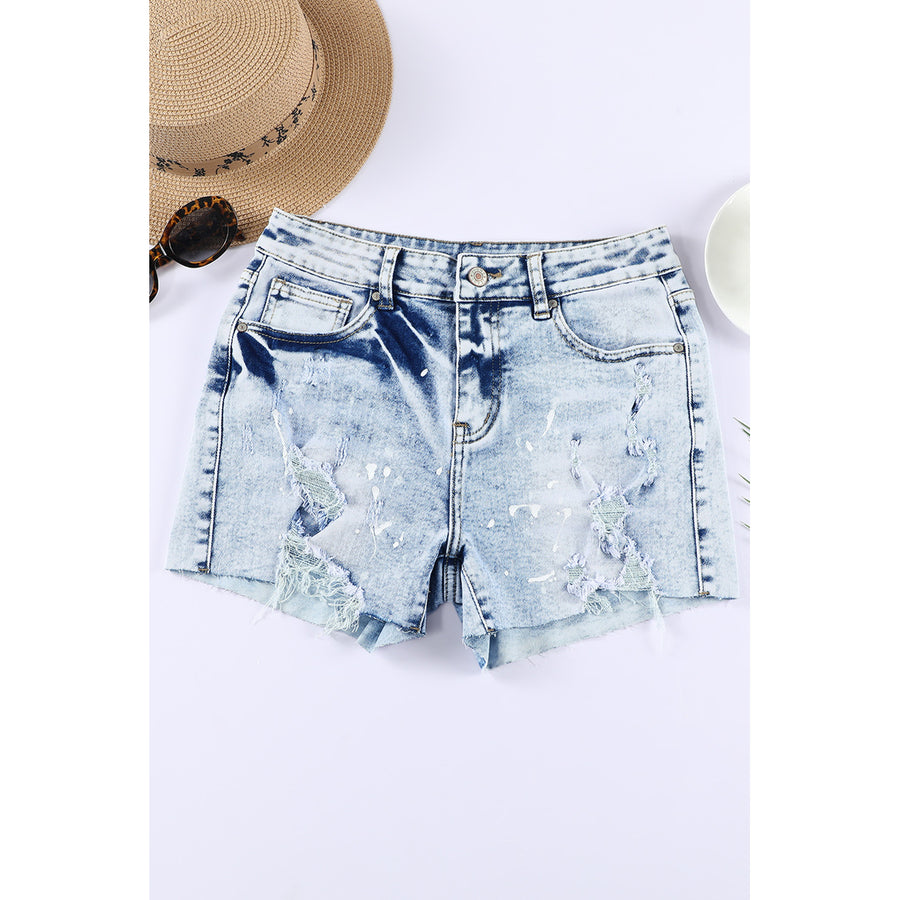 Womens Sky Blue Distressed Bleached Denim Shorts Image 1