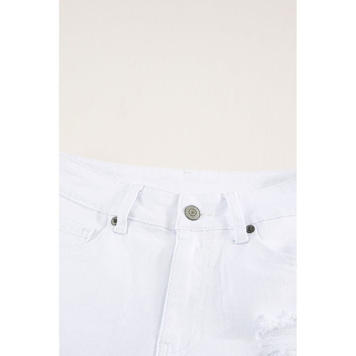 Womens White Rolled-up High Waist Distressed Denim Shorts Image 3