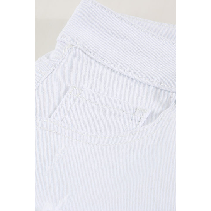 Womens White Rolled-up High Waist Distressed Denim Shorts Image 4