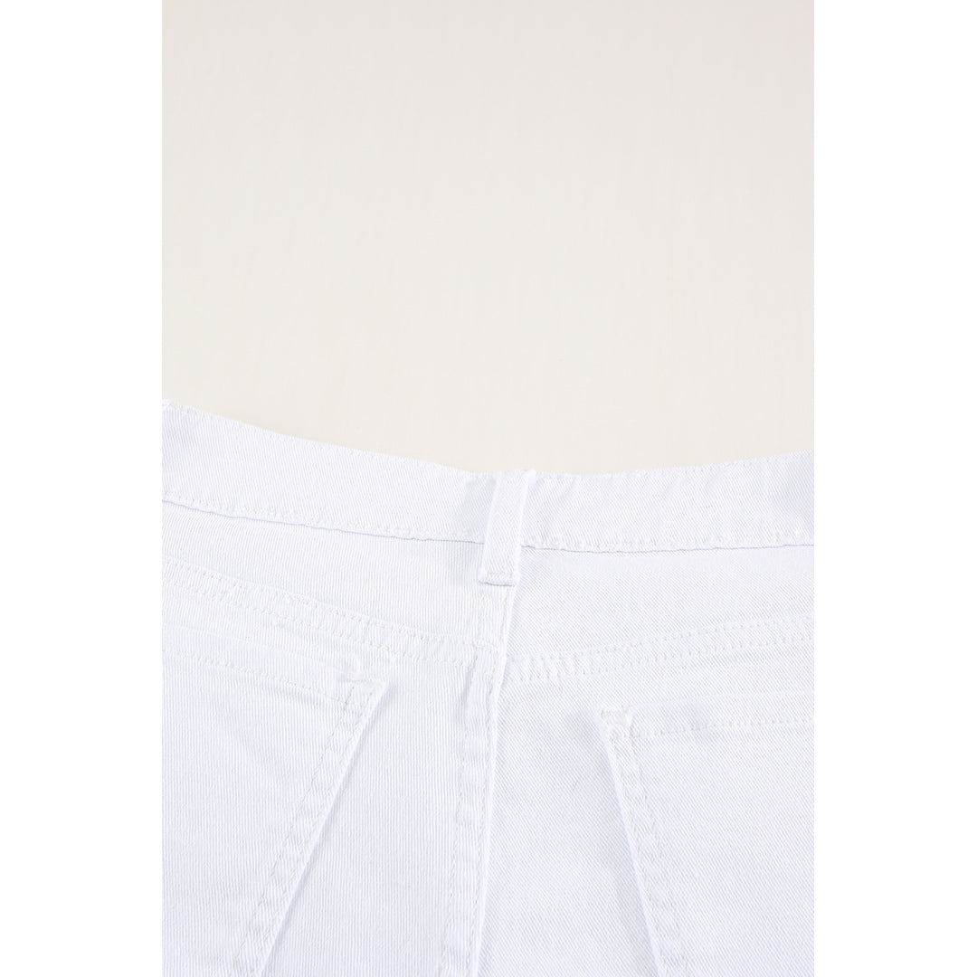 Womens White Rolled-up High Waist Distressed Denim Shorts Image 7