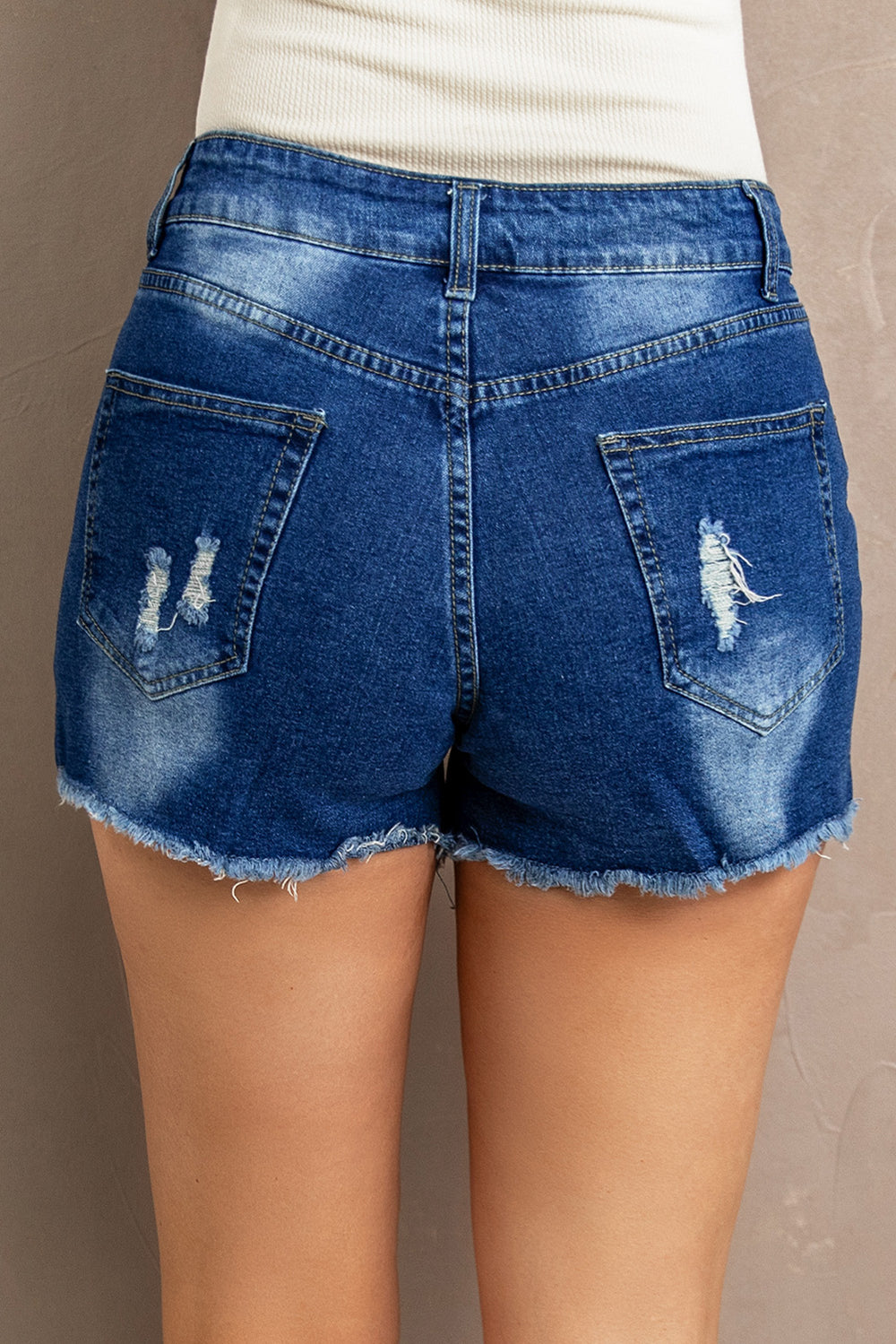 Womens Lace Splicing Distressed Denim Shorts Image 2