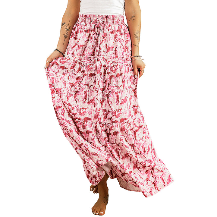 Womens Printed Lace-up High Waist Maxi Skirt Image 7