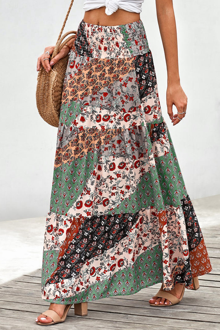 Womens Multicolor Boho Print Tie-Up Waist Long Maxi Skirt Image 3