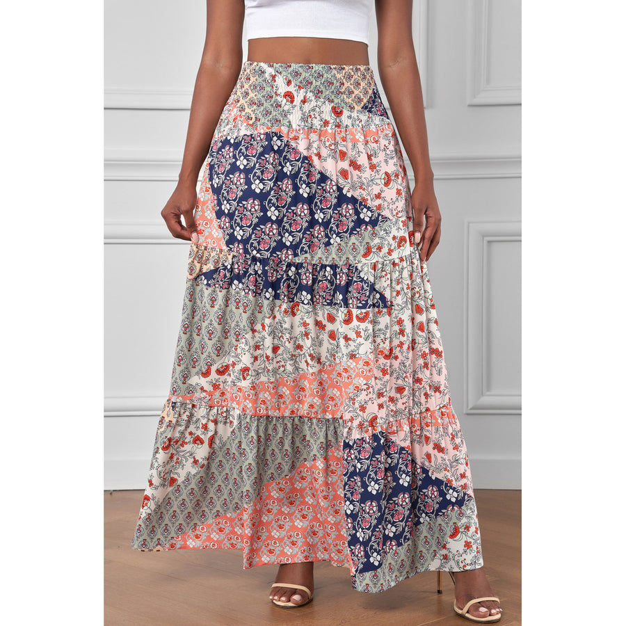 Womens Orange Boho Print Tie-Up Waist Long Maxi Skirt Image 1