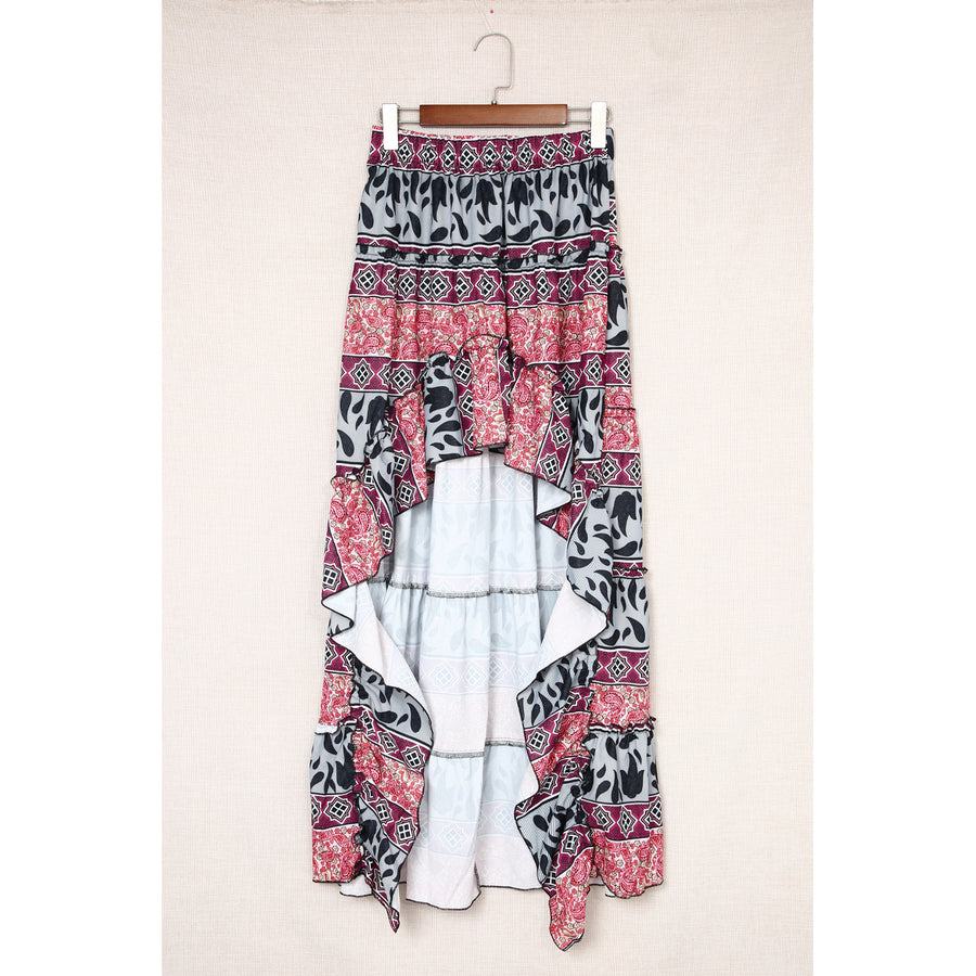 Womens Multicolor Boho Print High Low Tiered Skirt Image 1