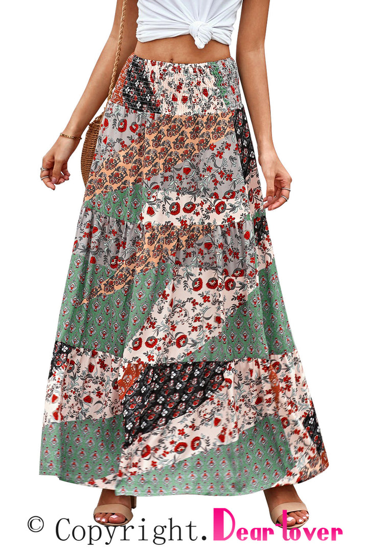 Womens Multicolor Boho Print Tie-Up Waist Long Maxi Skirt Image 4
