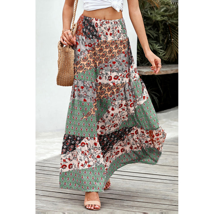 Womens Multicolor Boho Print Tie-Up Waist Long Maxi Skirt Image 7