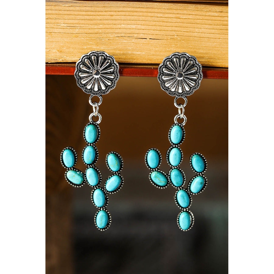 Womens Green Western Turquoise Cactus Daisy Earring Image 1