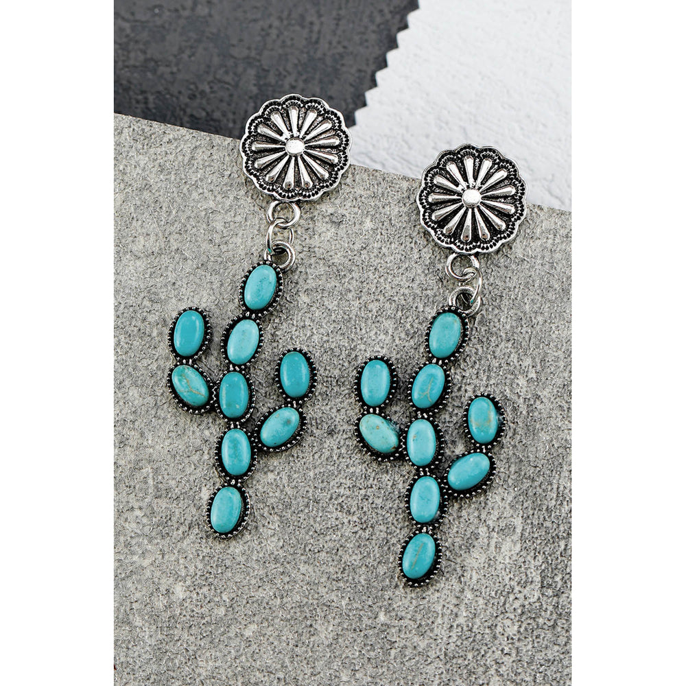 Womens Green Western Turquoise Cactus Daisy Earring Image 2