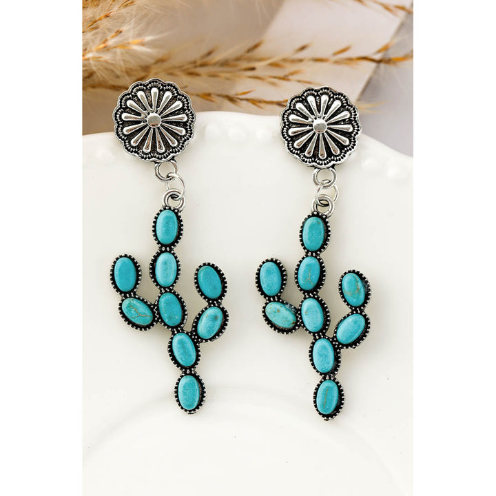 Womens Green Western Turquoise Cactus Daisy Earring Image 3