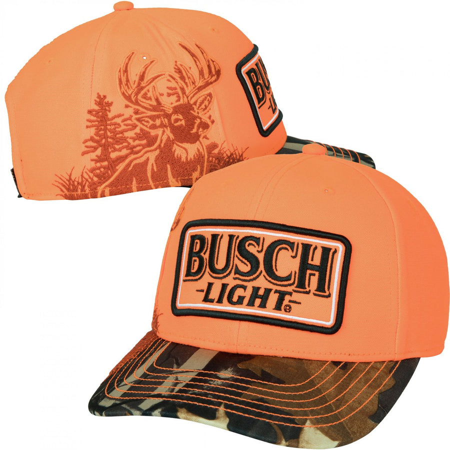Busch Light Blaze Orange Buck Hunter Camo Brim Adjustable Hat Image 1