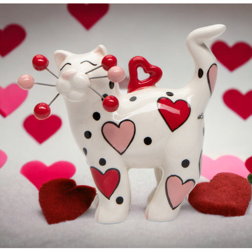 Ceramic Whisker Cat Ornament - Red And Pink HeartHome Dcor, Image 1
