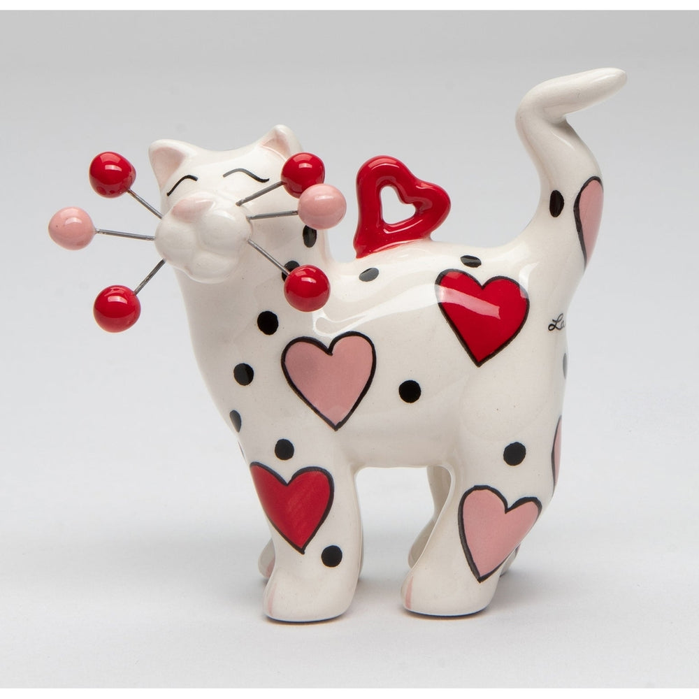 Ceramic Whisker Cat Ornament - Red And Pink HeartHome Dcor, Image 2