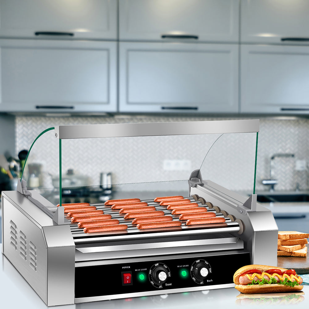 Commercial 18 Hot Dog Hotdog 7 Roller Grill Cooker Machine w/ Cover Image 2