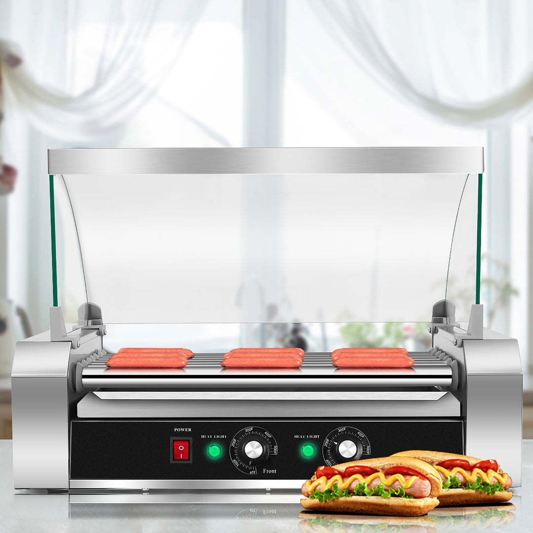 Commercial 18 Hot Dog Hotdog 7 Roller Grill Cooker Machine w/ Cover Image 3
