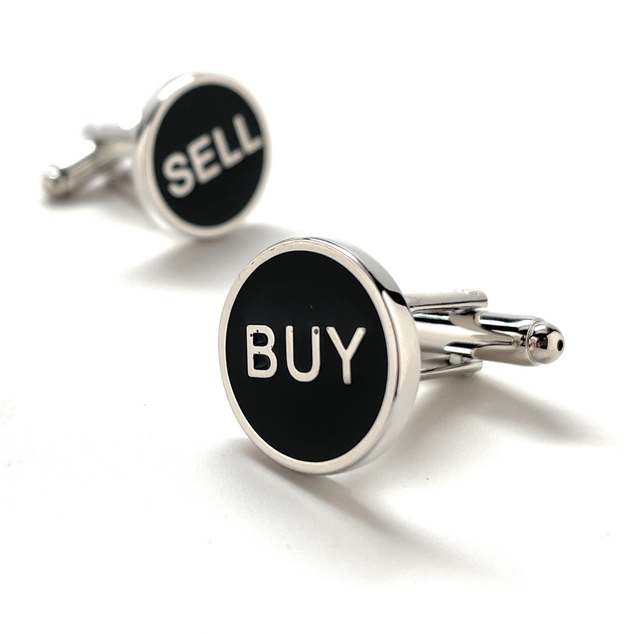 Buy Sell Cufflinks Stock Broker Black Enamel Silver Trim Cuff Links Real Estate Finical Investments Stock Market Image 1
