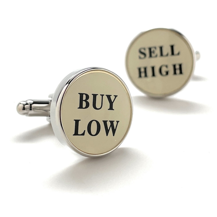 Buy Low Sell High Cufflinks Stock Broker White Black Silver Trim Cuff Links Real Estate Finical Investments Stock Market Image 1