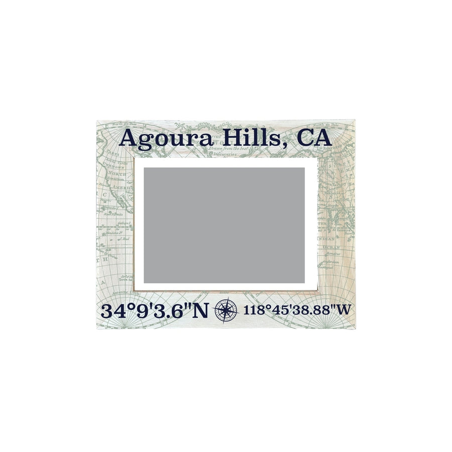 Agoura Hills California Souvenir Wooden Photo Frame Compass Coordinates Design Matted to 4 x 6" Image 1