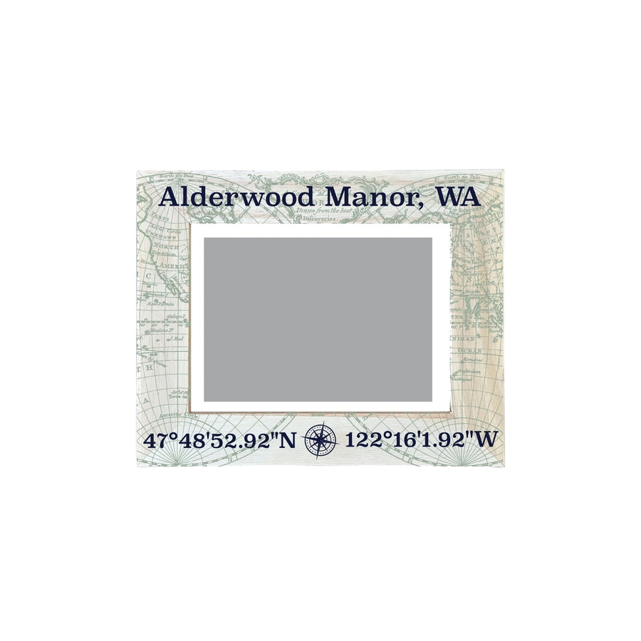 Alderwood Manor Washington Souvenir Wooden Photo Frame Compass Coordinates Design Matted to 4 x 6" Image 1