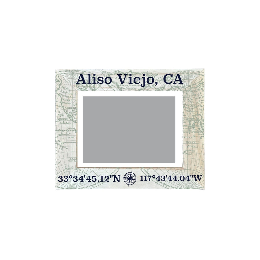 Aliso Viejo California Souvenir Wooden Photo Frame Compass Coordinates Design Matted to 4 x 6" Image 1