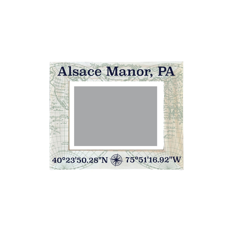 Alsace Manor Pennsylvania Souvenir Wooden Photo Frame Compass Coordinates Design Matted to 4 x 6" Image 1