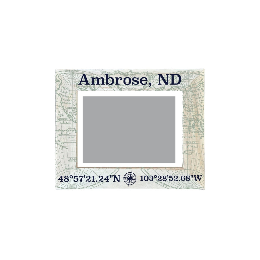 Ambrose North Dakota Souvenir Wooden Photo Frame Compass Coordinates Design Matted to 4 x 6" Image 1