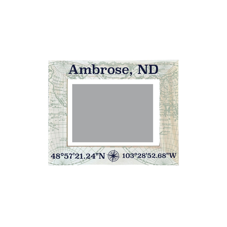Ambrose North Dakota Souvenir Wooden Photo Frame Compass Coordinates Design Matted to 4 x 6" Image 1