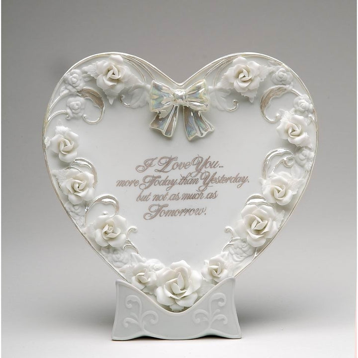 Ceramic Heart Shape Wedding and Anniversary Decorative Plate with RosesWedding Dcor or GiftAnniversary Dcor or GiftHome Image 3