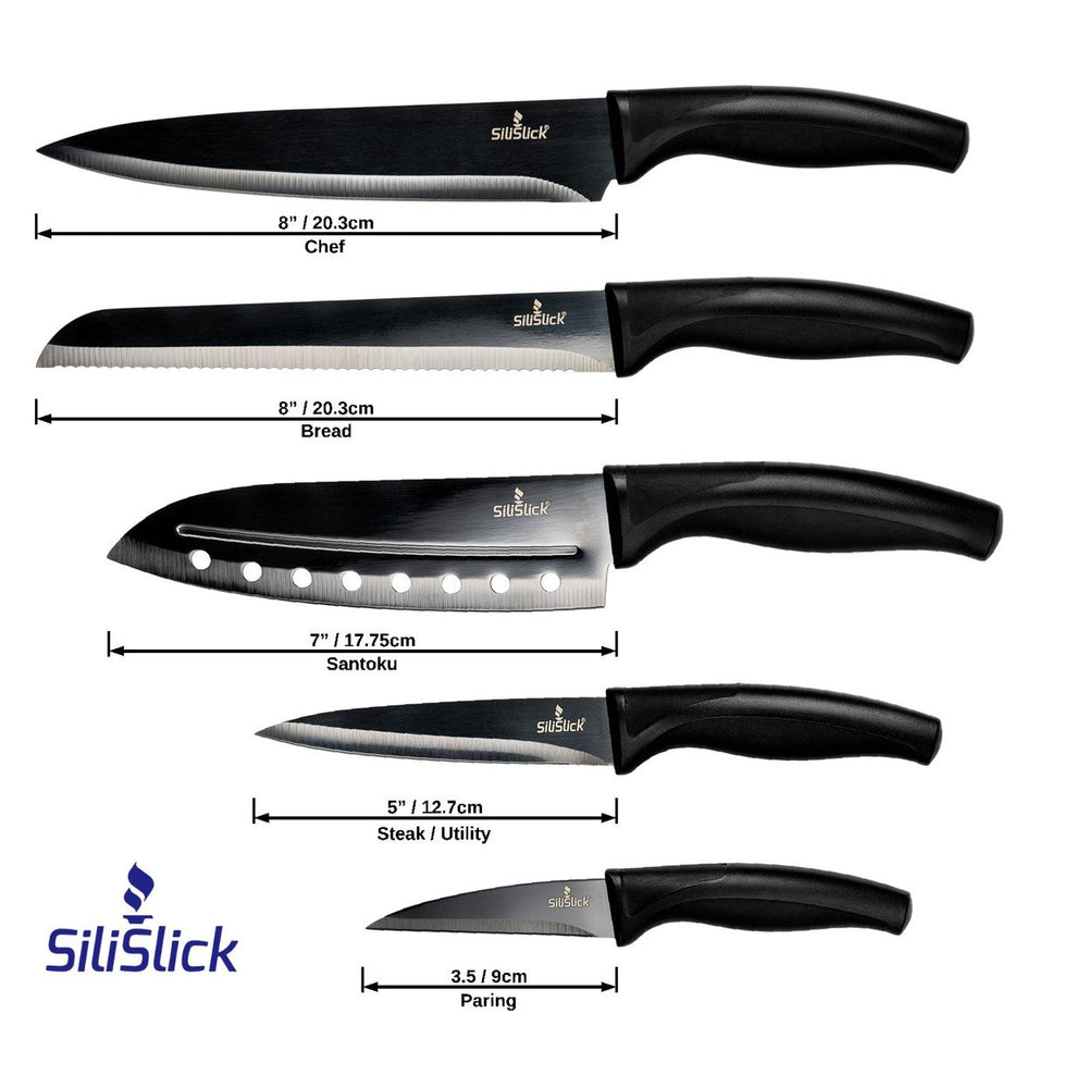 Kitchen Knife Set Kit  Black HandleBlack Blade and Red Magnetic Rack Image 2