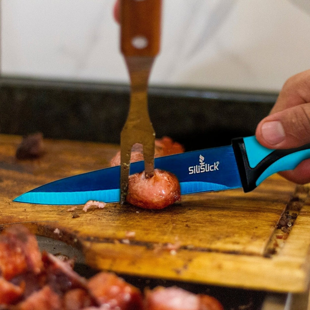 Kitchen Knife Set Kit  Blue HandleBlue Blade and Red Magnetic Rack Image 8