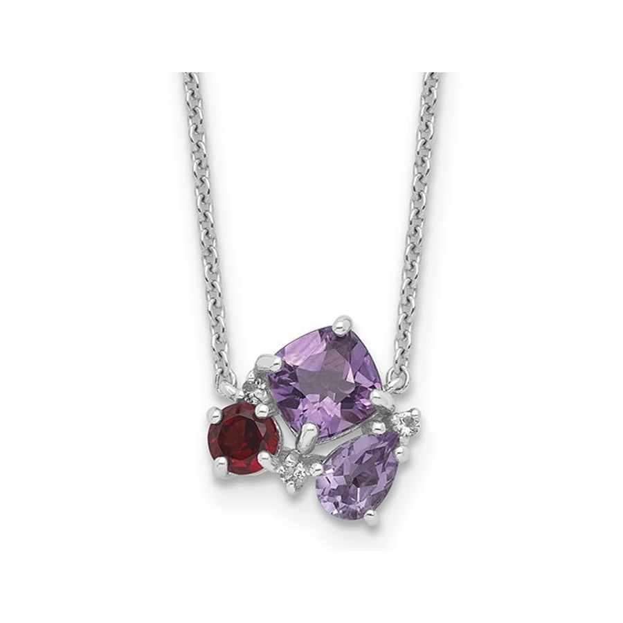 1.52 Carat (ctw) AmethystGarnet and Quartz Necklace in Sterling Silver with Chain Image 1