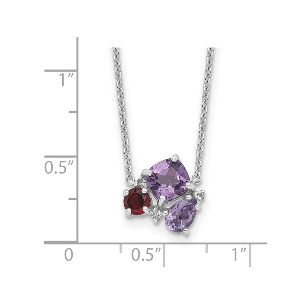 1.52 Carat (ctw) AmethystGarnet and Quartz Necklace in Sterling Silver with Chain Image 2