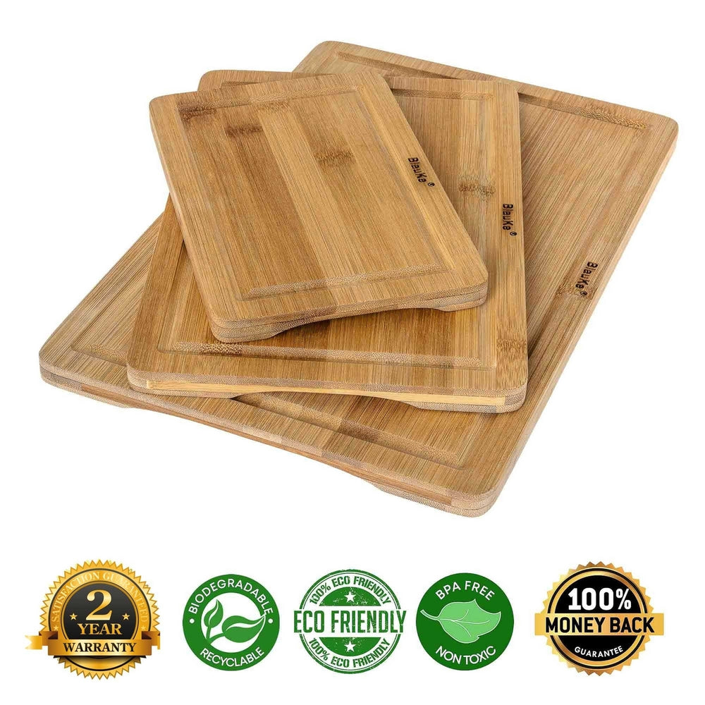 Wooden Cutting Boards for Kitchen with Juice Groove and Handles - Bamboo Chopping Boards Set of 3 - Wood Serving Trays Image 2