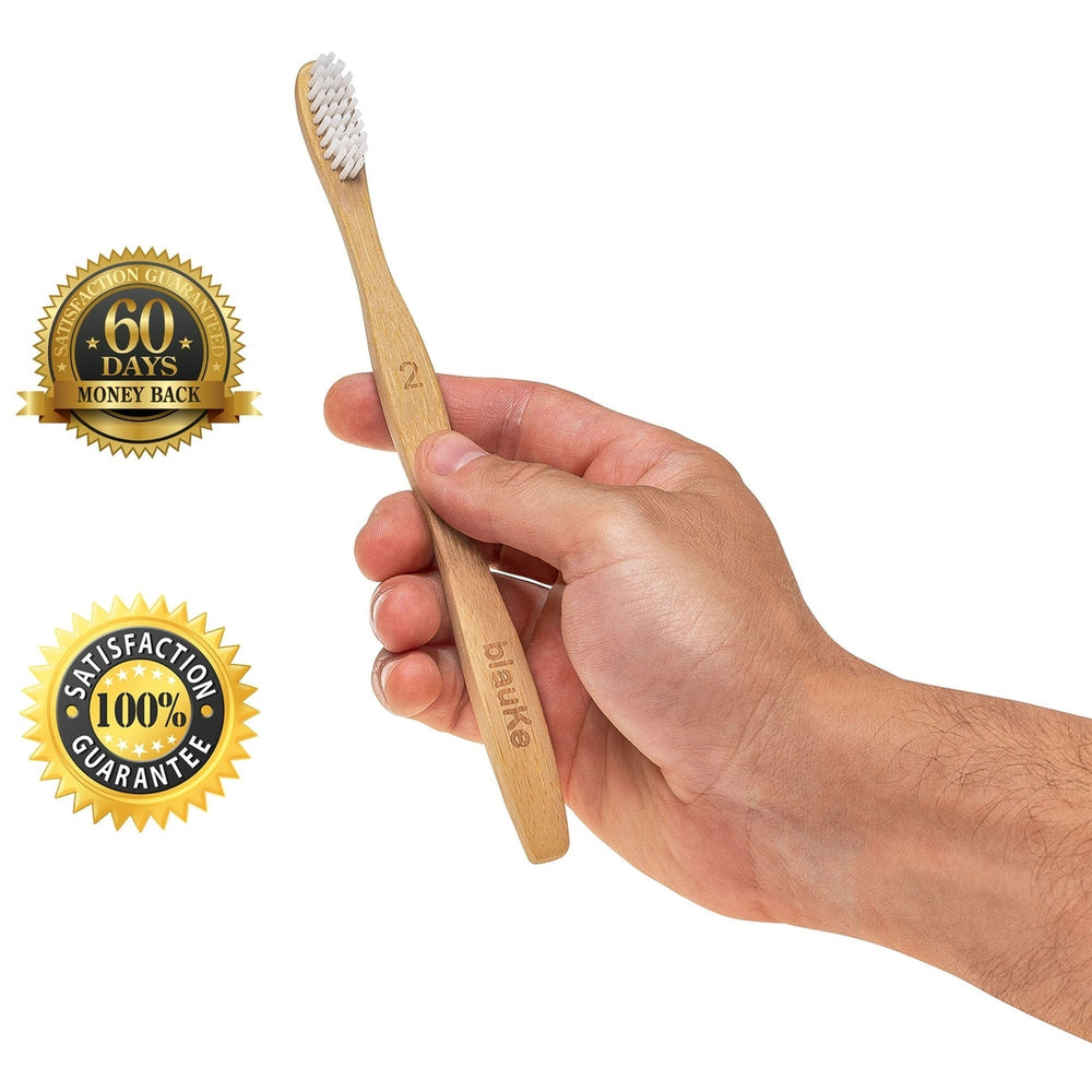 Bamboo Toothbrush Set of 4 - Bamboo Toothbrushes with Medium Bristles for Adults - Eco-FriendlyBiodegradableNatural Image 2