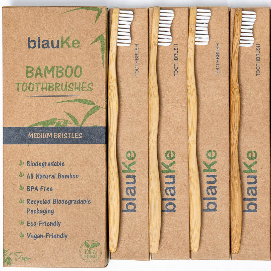 Bamboo Toothbrush Set of 4 - Bamboo Toothbrushes with Medium Bristles for Adults - Eco-FriendlyBiodegradableNatural Image 4