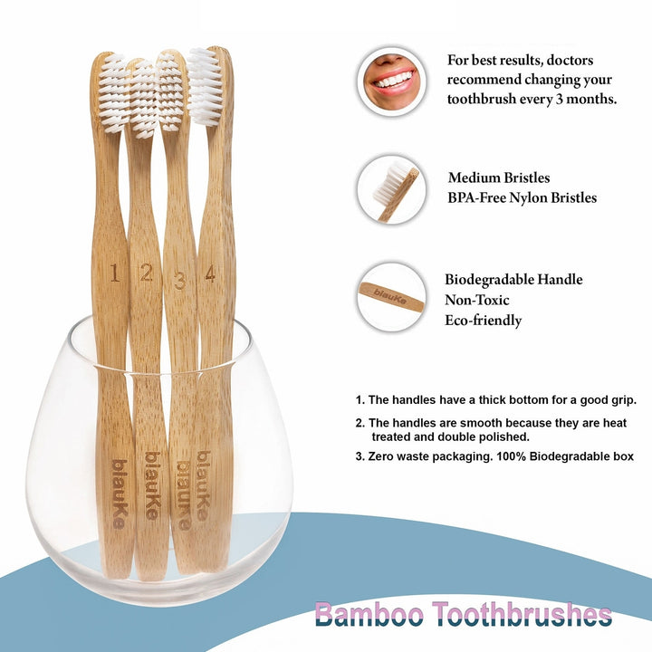 Bamboo Toothbrush Set of 4 - Bamboo Toothbrushes with Medium Bristles for Adults - Eco-FriendlyBiodegradableNatural Image 6