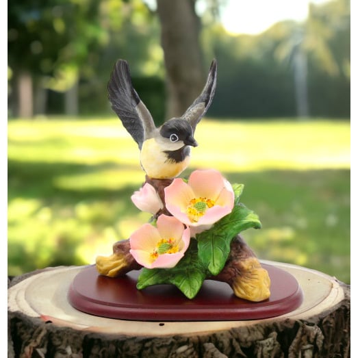 Ceramic Chickadee Bird with Flowers FigurineHome DcorKitchen Dcor, Image 1