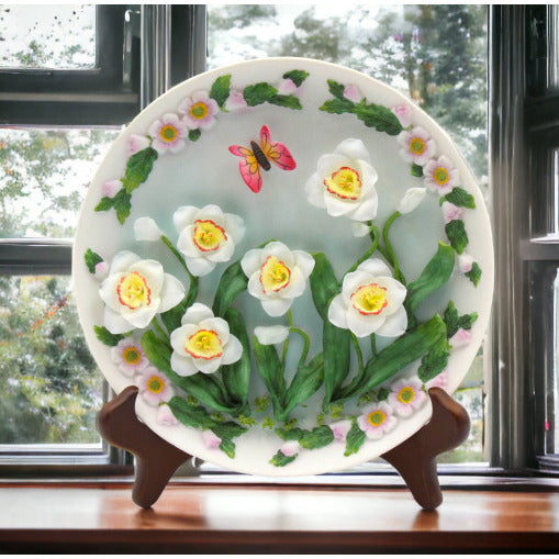 Butterfly with Narcissus Flowers Decor Plate and StandHome DcorKitchen Dcor, Image 1