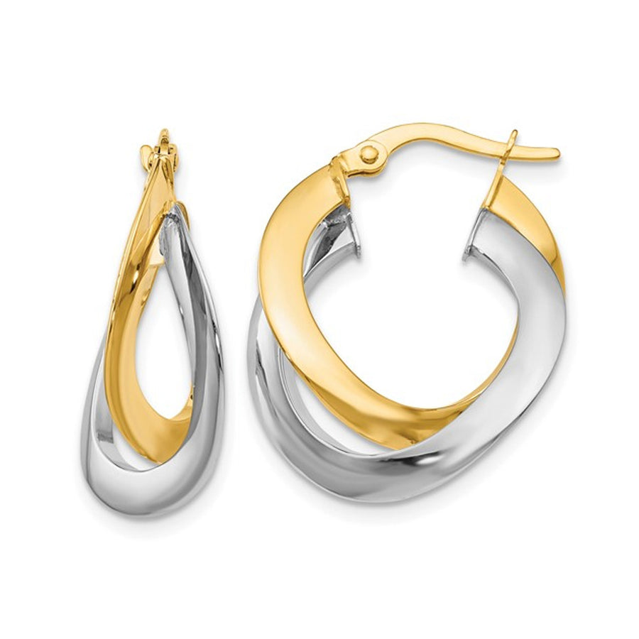 14K Yellow and White Gold Polished Double Hoop Earrings Image 1