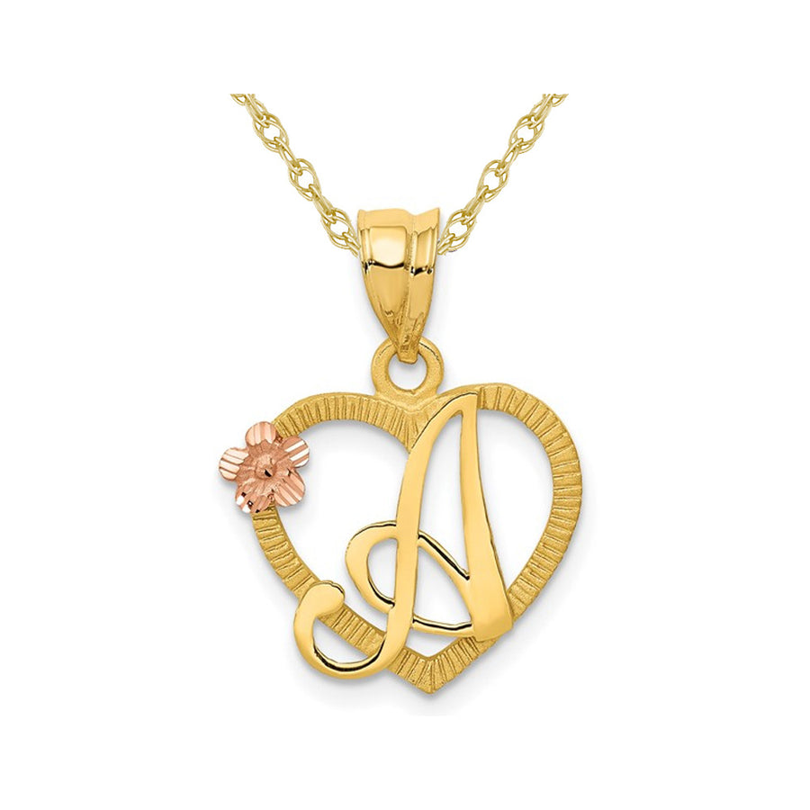 14K Yellow Gold Initial -A- Heart Necklace Pendant Charm with Chain Image 1